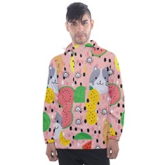 Cats And Fruits  Men s Front Pocket Pullover Windbreaker by Sobalvarro