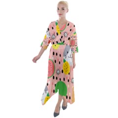 Cats And Fruits  Quarter Sleeve Wrap Front Maxi Dress by Sobalvarro