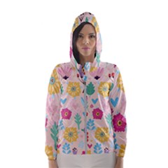 Tekstura-fon-tsvety-berries-flowers-pattern-seamless Women s Hooded Windbreaker by Sobalvarro