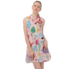 Tekstura-fon-tsvety-berries-flowers-pattern-seamless Sleeveless Shirt Dress by Sobalvarro