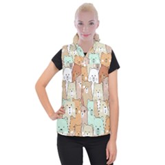 Colorful-baby-bear-cartoon-seamless-pattern Women s Button Up Vest by Sobalvarro