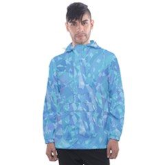 Light Blue Abstract Mosaic Art Color Men s Front Pocket Pullover Windbreaker by SpinnyChairDesigns