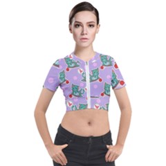 Playing Cats Short Sleeve Cropped Jacket by Sobalvarro