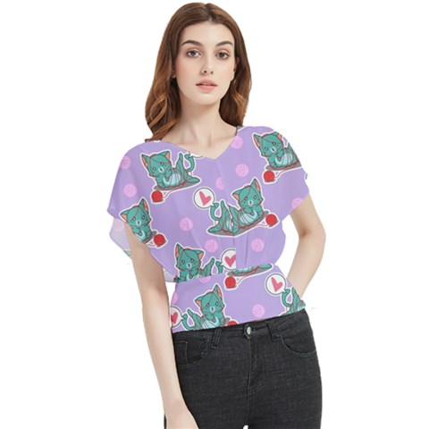 Playing Cats Butterfly Chiffon Blouse by Sobalvarro