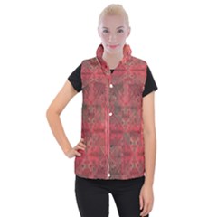 Indian Red Color Geometric Diamonds Women s Button Up Vest by SpinnyChairDesigns