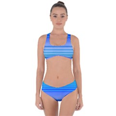 Blue Purple Color Stripes Ombre Criss Cross Bikini Set by SpinnyChairDesigns