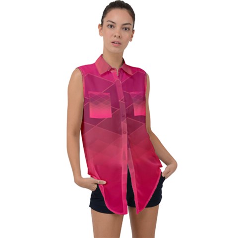 Hot Pink And Wine Color Diamonds Sleeveless Chiffon Button Shirt by SpinnyChairDesigns