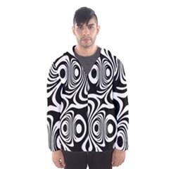 Black And White Abstract Stripes Men s Hooded Windbreaker by SpinnyChairDesigns