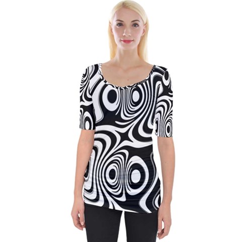 Black And White Abstract Stripes Wide Neckline Tee by SpinnyChairDesigns