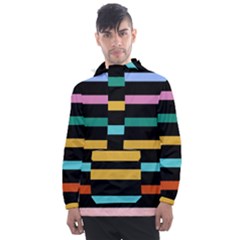 Colorful Mime Black Stripes Men s Front Pocket Pullover Windbreaker by tmsartbazaar