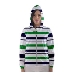 Green With Blue Stripes Women s Hooded Windbreaker by tmsartbazaar