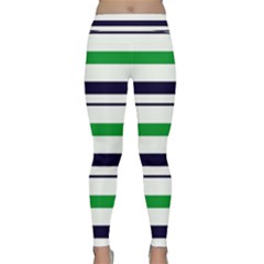 Green With Blue Stripes Classic Yoga Leggings by tmsartbazaar