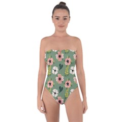 Flower Green Pink Pattern Floral Tie Back One Piece Swimsuit by Alisyart