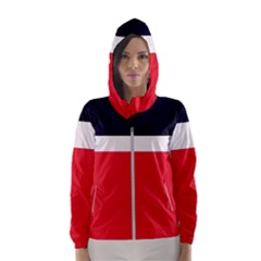 Navy Blue With Red Women s Hooded Windbreaker by tmsartbazaar