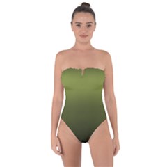 Army Green Gradient Color Tie Back One Piece Swimsuit by SpinnyChairDesigns