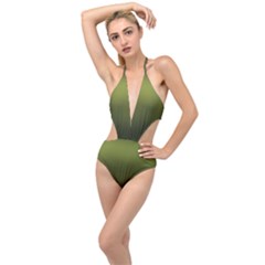 Army Green Gradient Color Plunging Cut Out Swimsuit by SpinnyChairDesigns