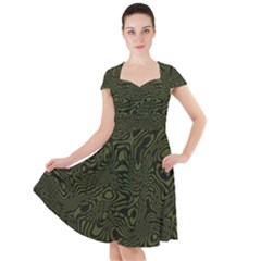 Army Green And Black Stripe Camo Cap Sleeve Midi Dress by SpinnyChairDesigns