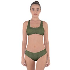 Army Green Color Polka Dots Criss Cross Bikini Set by SpinnyChairDesigns