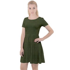 Army Green Color Polka Dots Cap Sleeve Velour Dress  by SpinnyChairDesigns