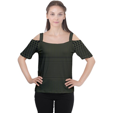 Army Green Black Stripes Cutout Shoulder Tee by SpinnyChairDesigns