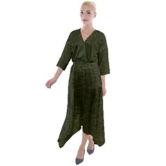 Army Green Texture Quarter Sleeve Wrap Front Maxi Dress by SpinnyChairDesigns