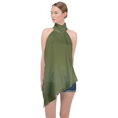 Army Green Color Ombre Halter Asymmetric Satin Top by SpinnyChairDesigns