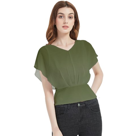 Army Green Color Ombre Butterfly Chiffon Blouse by SpinnyChairDesigns