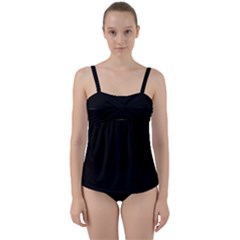 True Black Solid Color Twist Front Tankini Set by SpinnyChairDesigns