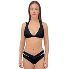 True Black Solid Color Double Strap Halter Bikini Set by SpinnyChairDesigns