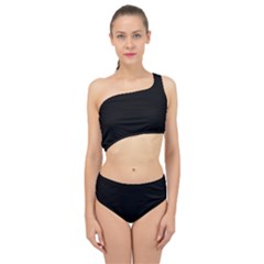 True Black Solid Color Spliced Up Two Piece Swimsuit by SpinnyChairDesigns