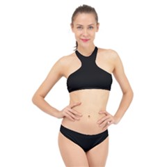 True Black Solid Color High Neck Bikini Set by SpinnyChairDesigns