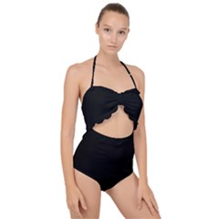 True Black Solid Color Scallop Top Cut Out Swimsuit by SpinnyChairDesigns