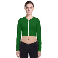 True Emerald Green Color Long Sleeve Zip Up Bomber Jacket by SpinnyChairDesigns