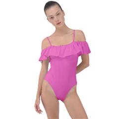 Hot Hollywood Pink Color Frill Detail One Piece Swimsuit by SpinnyChairDesigns