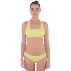 True Lemon Yellow Color Cross Back Hipster Bikini Set by SpinnyChairDesigns