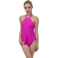 Neon Pink Color Go With The Flow One Piece Swimsuit by SpinnyChairDesigns