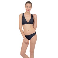 Black Color Texture Classic Banded Bikini Set  by SpinnyChairDesigns