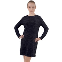 Black Color Texture Long Sleeve Hoodie Dress by SpinnyChairDesigns