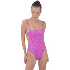 Neon Pink Color Texture Tie Strap One Piece Swimsuit by SpinnyChairDesigns