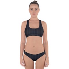 Pitch Black Color Stripes Cross Back Hipster Bikini Set by SpinnyChairDesigns