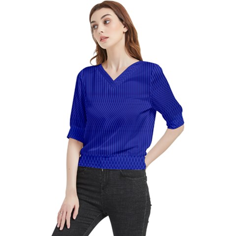 Cobalt Blue Color Stripes Quarter Sleeve Blouse by SpinnyChairDesigns