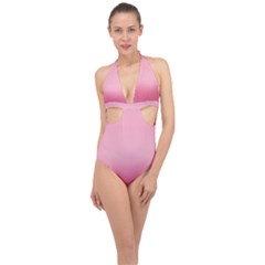 Blush Pink Color Gradient Ombre Halter Front Plunge Swimsuit by SpinnyChairDesigns