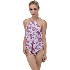 Blush Pink Color Butterflies Go With The Flow One Piece Swimsuit by SpinnyChairDesigns