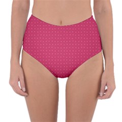 Rose Pink Color Polka Dots Reversible High-waist Bikini Bottoms by SpinnyChairDesigns