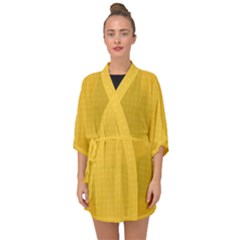 Saffron Yellow Color Polka Dots Half Sleeve Chiffon Kimono by SpinnyChairDesigns