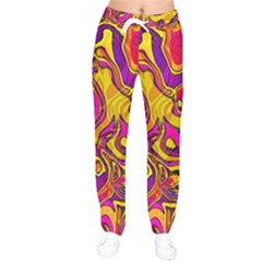 Colorful Boho Swirls Pattern Women Velvet Drawstring Pants by SpinnyChairDesigns