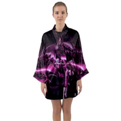 Black Magenta Abstract Art Long Sleeve Satin Kimono by SpinnyChairDesigns