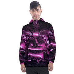 Black Magenta Abstract Art Men s Front Pocket Pullover Windbreaker by SpinnyChairDesigns