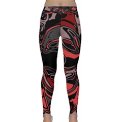 Red Black Grey Abstract Art Classic Yoga Leggings by SpinnyChairDesigns
