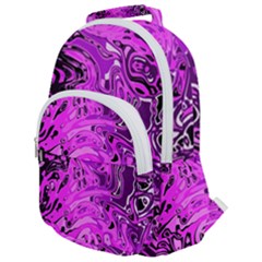 Magenta Black Abstract Art Rounded Multi Pocket Backpack by SpinnyChairDesigns